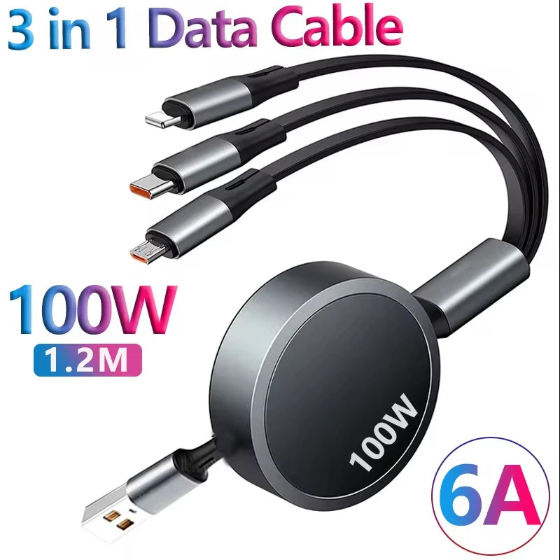 3 in 1 Retractable USB/ iPhones,Samsung,Huawei